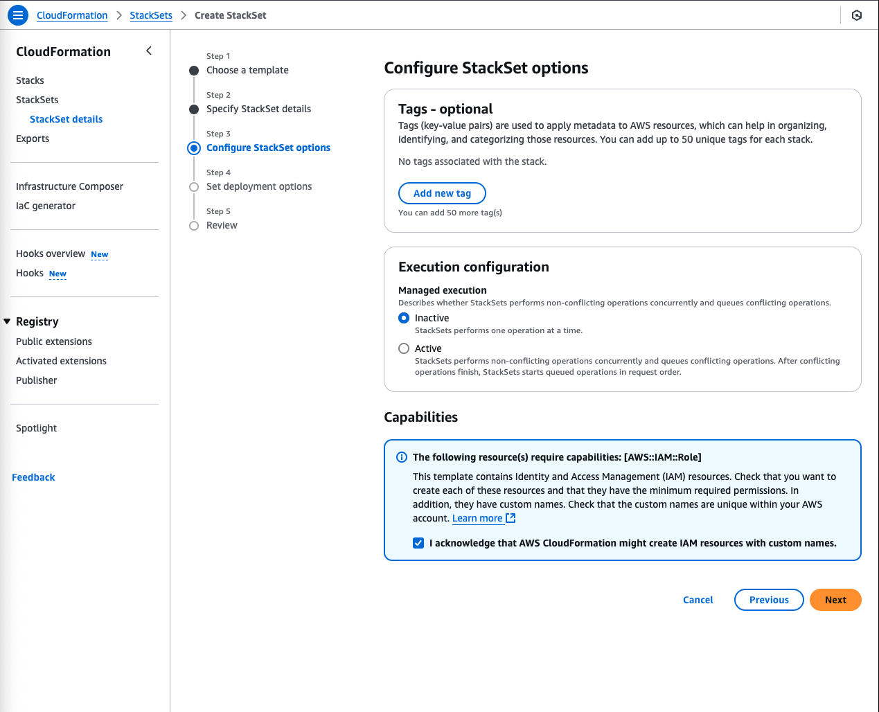 CloudFormation configure StackSet options