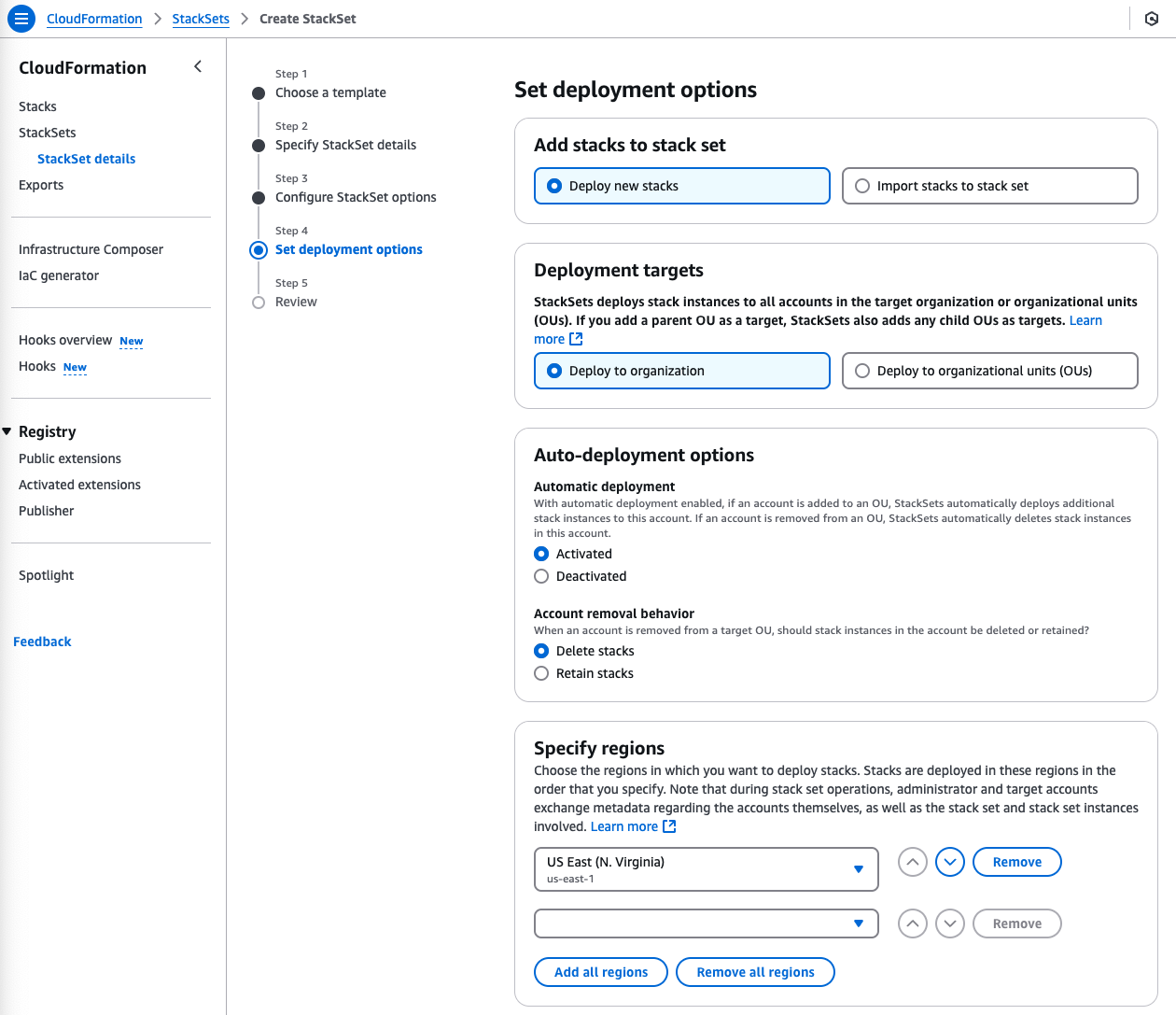 CloudFormation set deployment options