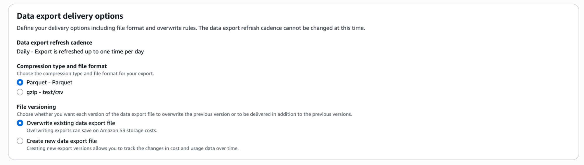 Data export delivery options