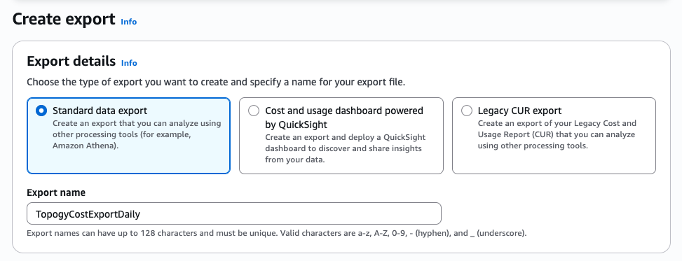 Create export details