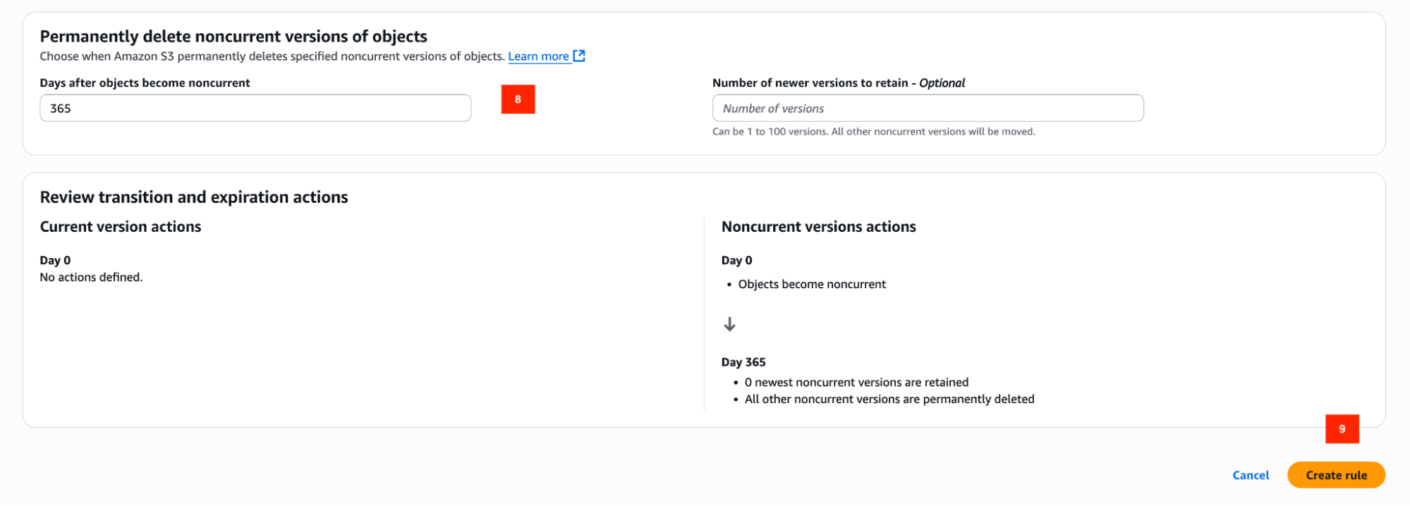 Lifecycle rule days configuration
