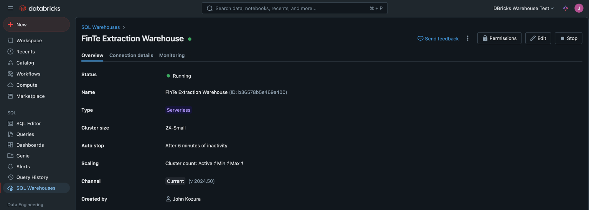 Connection details tab