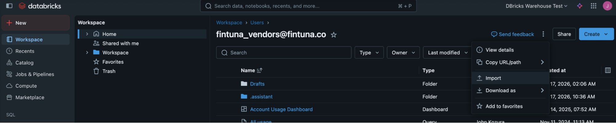 Import dialog