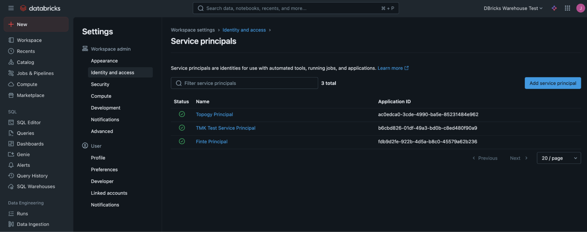 Select the service principal