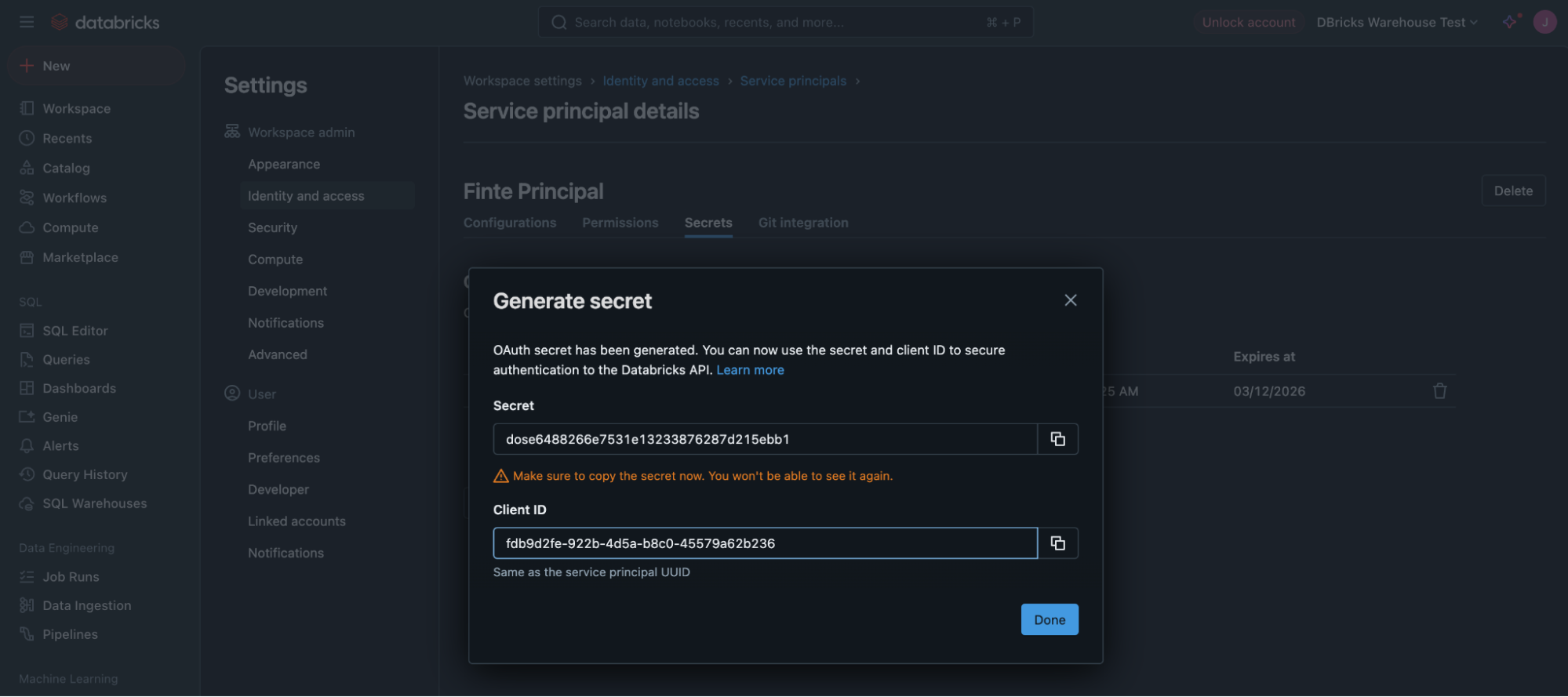 OAuth secret generated