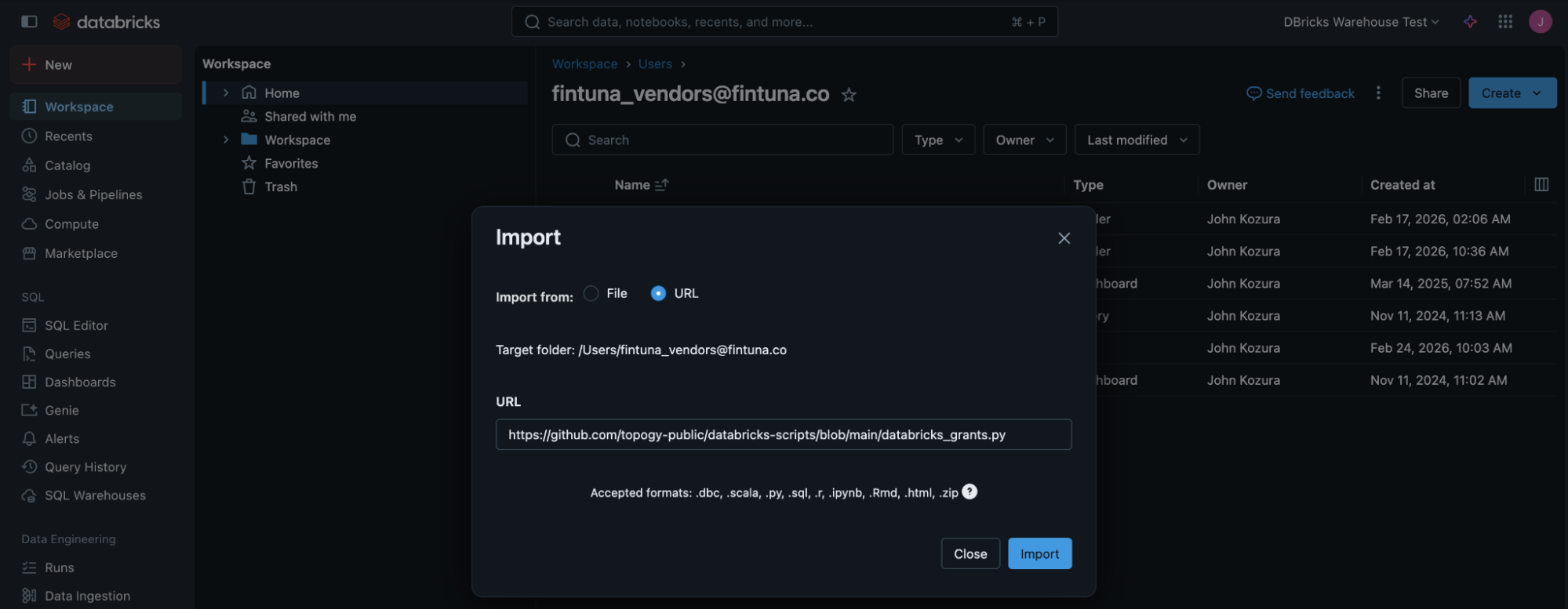 Import URL entered