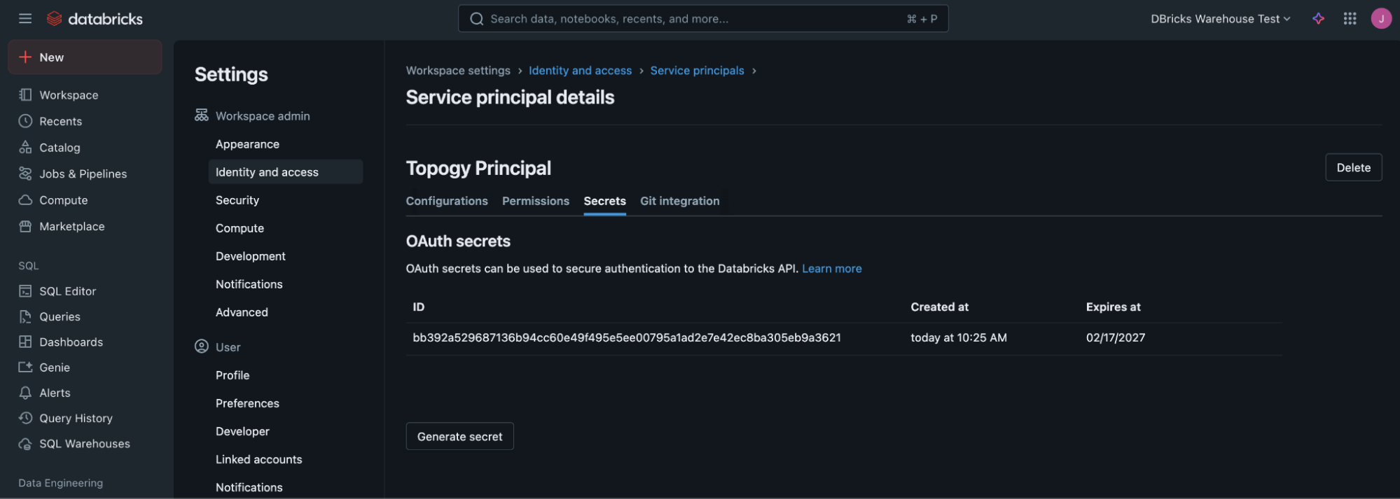 Service principal complete
