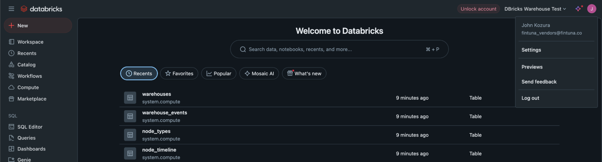 Databricks settings