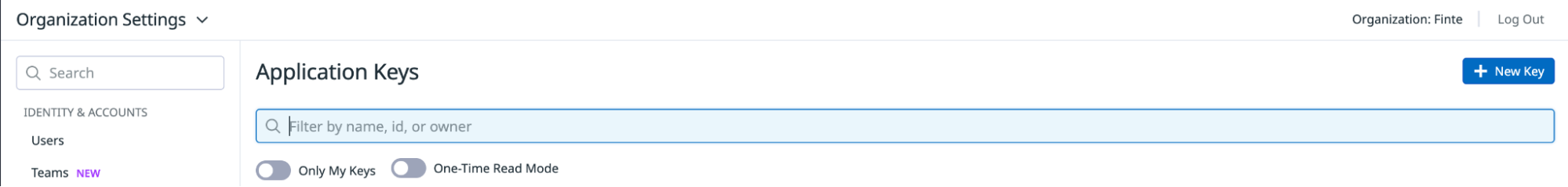 New Application Key button