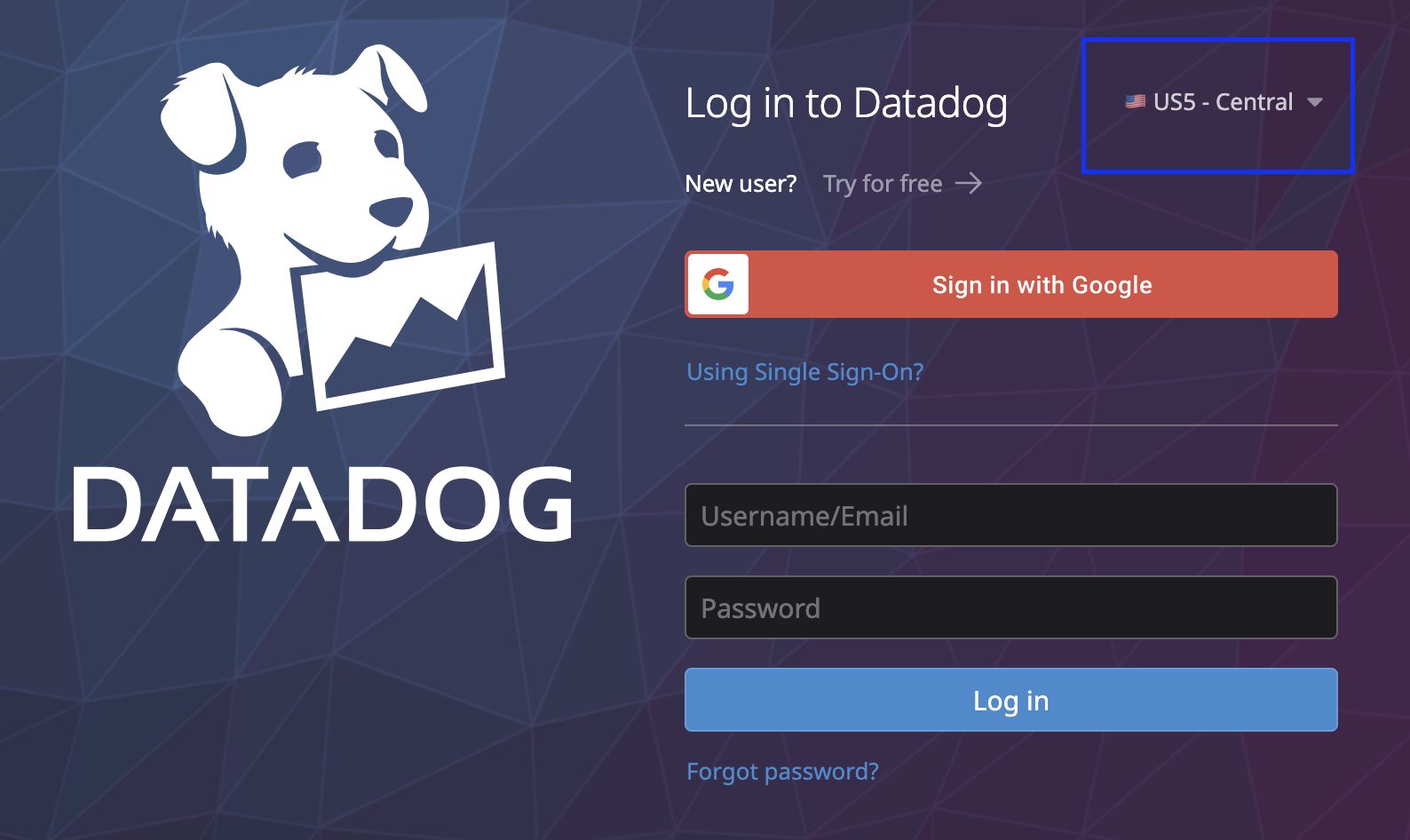 Datadog login page