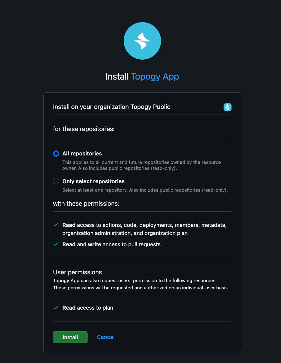 Select organization and repositories