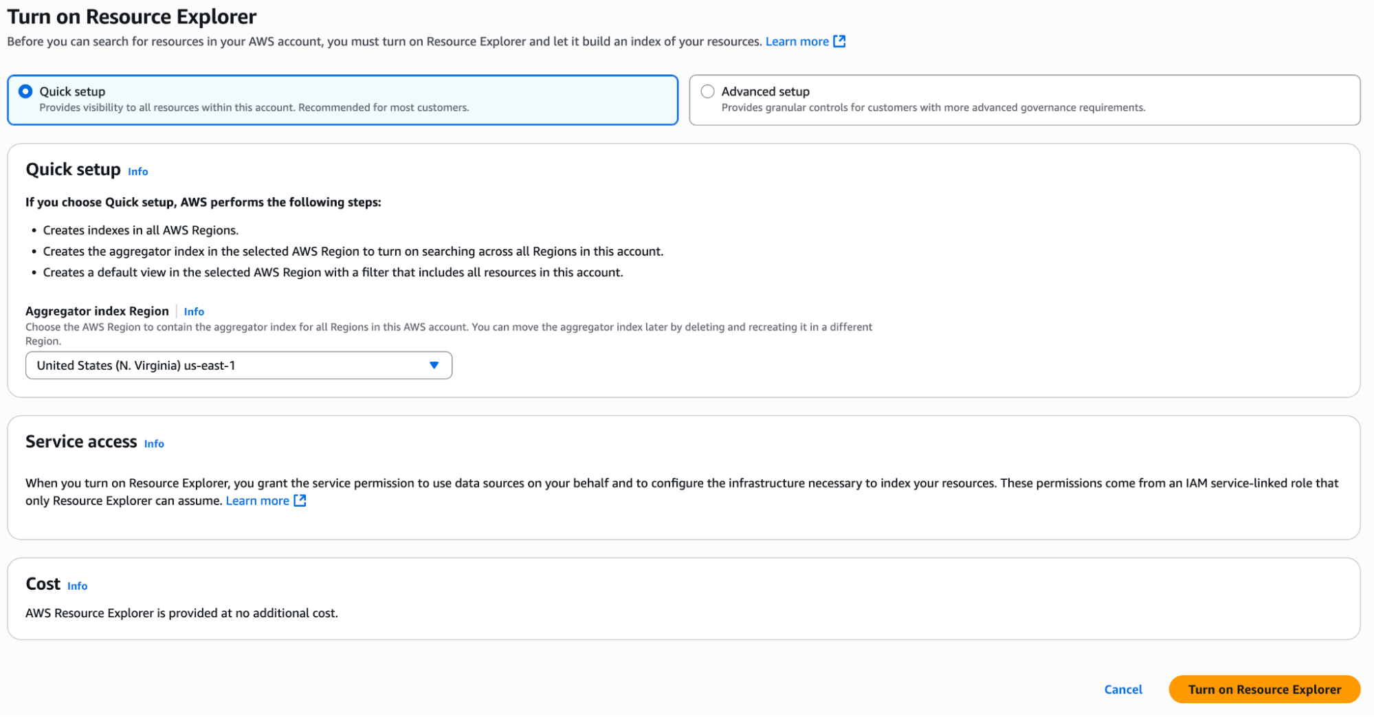 Resource Explorer quick setup