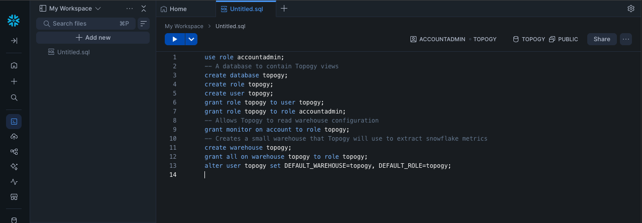 Snowflake commands executed